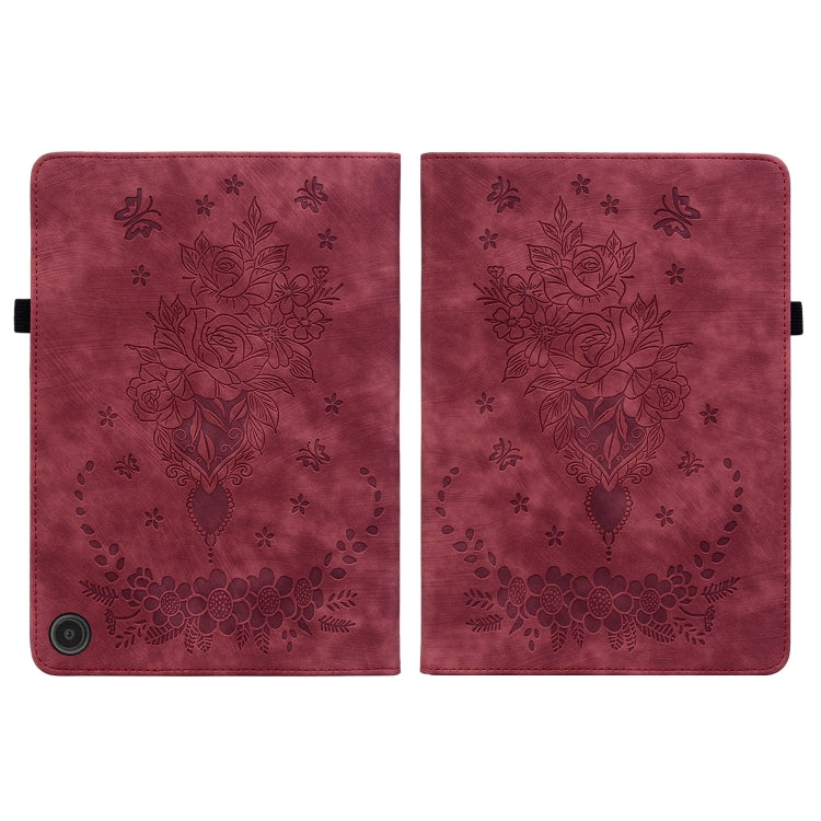 For Amazon Fire Max 11 Butterfly Rose Embossed Leather Tablet Case(Red)