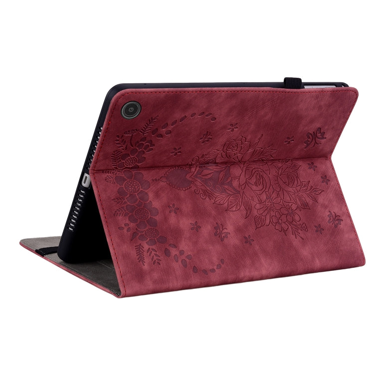 For Amazon Fire Max 11 Butterfly Rose Embossed Leather Tablet Case(Red)