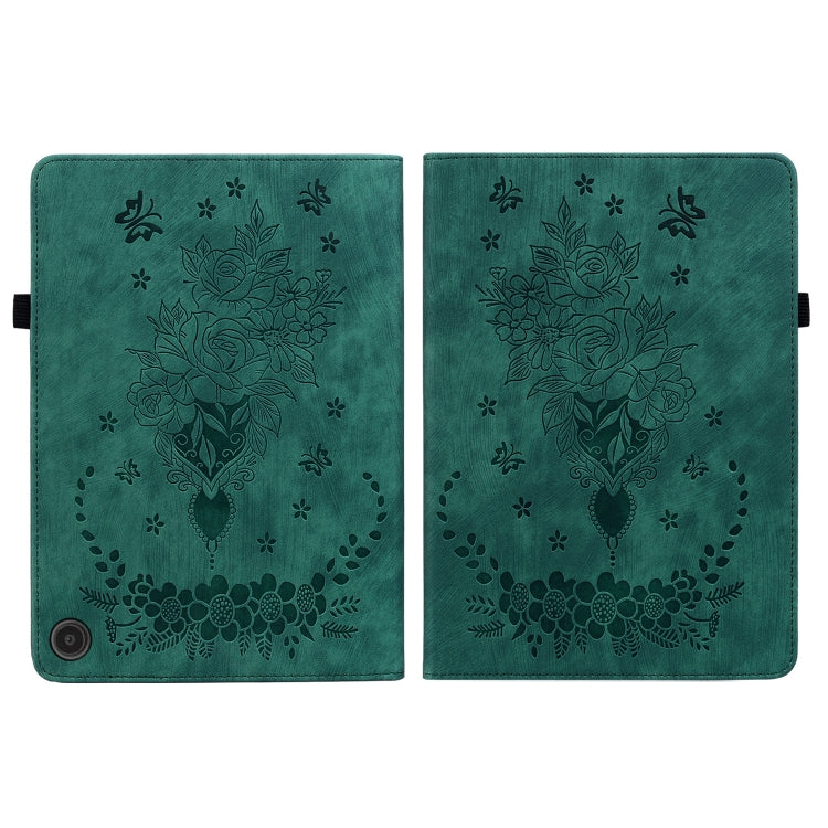 For Amazon Fire Max 11 Butterfly Rose Embossed Leather Tablet Case(Green)