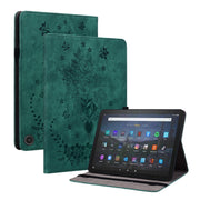 For Amazon Fire Max 11 Butterfly Rose Embossed Leather Tablet Case(Green)