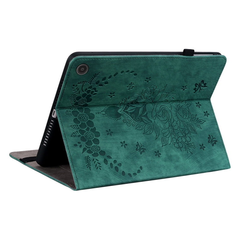 For Amazon Fire Max 11 Butterfly Rose Embossed Leather Tablet Case(Green)