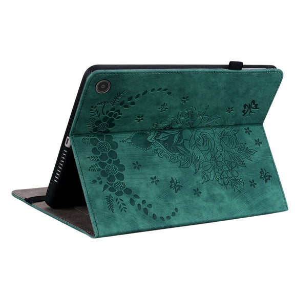 For Amazon Fire Max 11 Butterfly Rose Embossed Leather Tablet Case(Green)