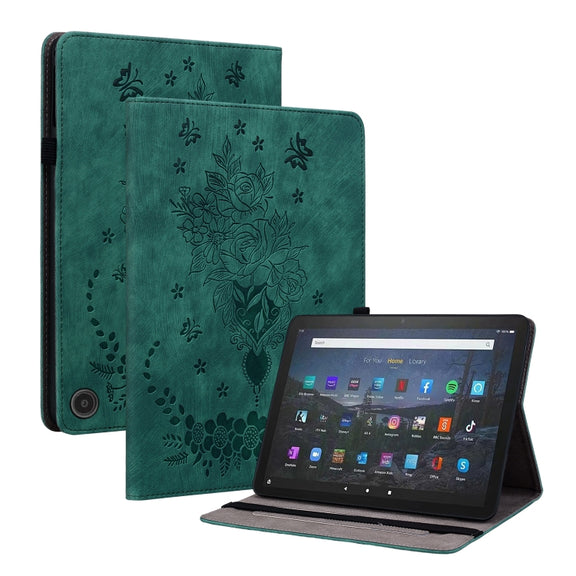 For Amazon Fire Max 11 Butterfly Rose Embossed Leather Tablet Case(Green)