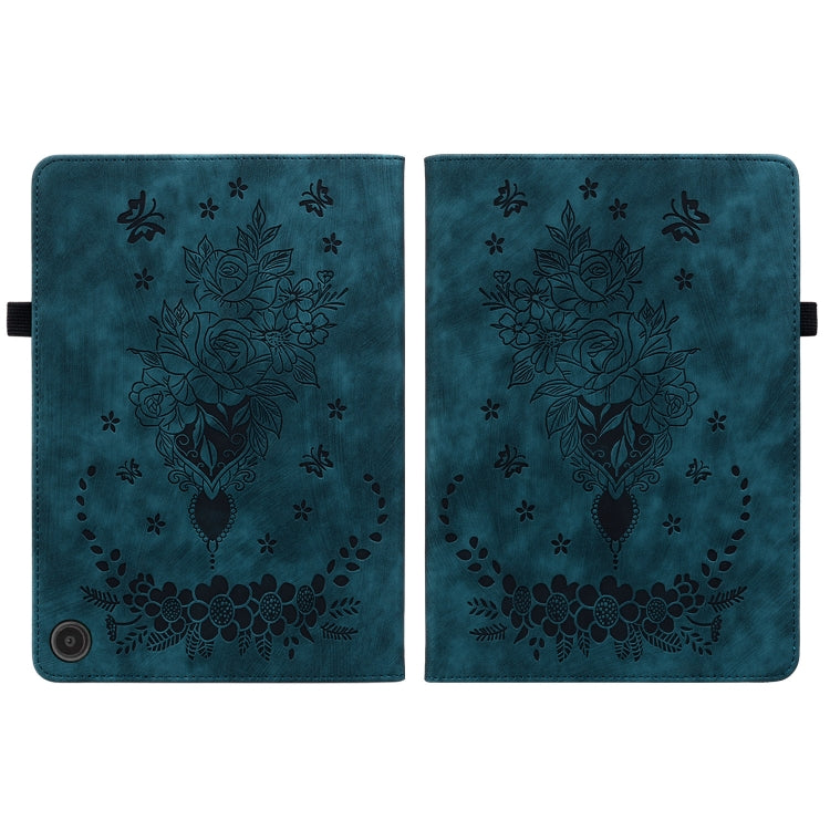 For Amazon Fire Max 11 Butterfly Rose Embossed Leather Tablet Case(Dark Blue)