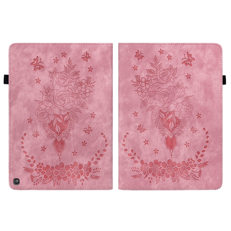 For Amazon Fire HD 10 2023 Butterfly Rose Embossed Leather Tablet Case(Pink)
