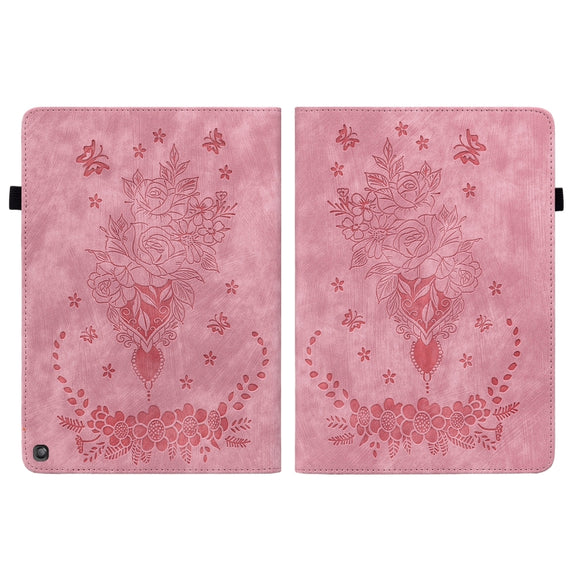 For Amazon Fire HD 10 2023 Butterfly Rose Embossed Leather Tablet Case(Pink)