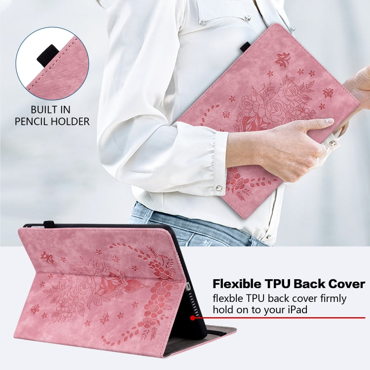For Amazon Fire HD 10 2023 Butterfly Rose Embossed Leather Tablet Case(Pink)
