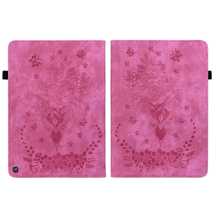 For Amazon Fire HD 10 2023 Butterfly Rose Embossed Leather Tablet Case(Rose Red)