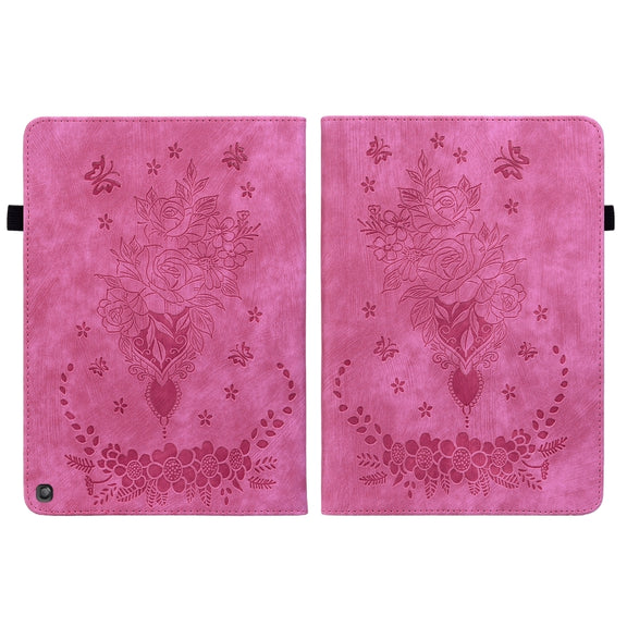 For Amazon Fire HD 10 2023 Butterfly Rose Embossed Leather Tablet Case(Rose Red)