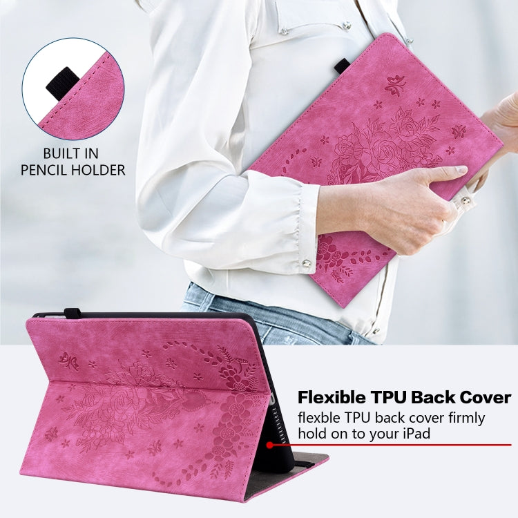 For Amazon Fire HD 10 2023 Butterfly Rose Embossed Leather Tablet Case(Rose Red)