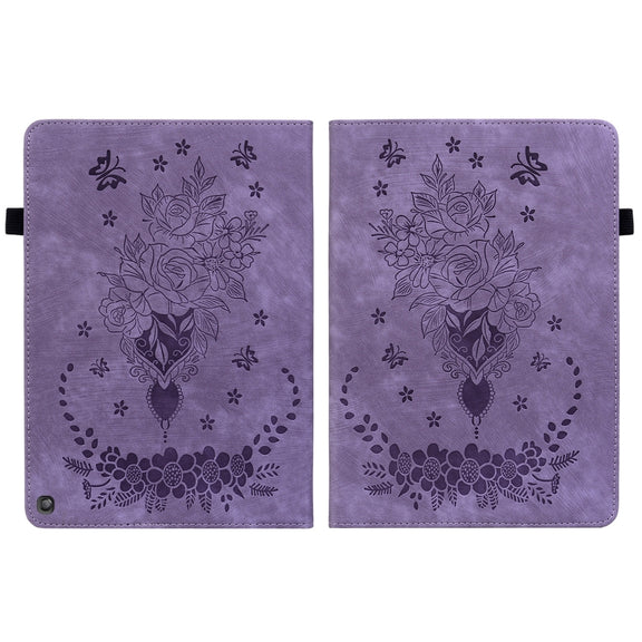For Amazon Fire HD 10 2023 Butterfly Rose Embossed Leather Tablet Case(Purple)