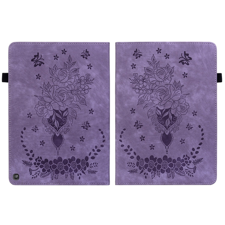 For Amazon Fire HD 10 2023 Butterfly Rose Embossed Leather Tablet Case(Purple)