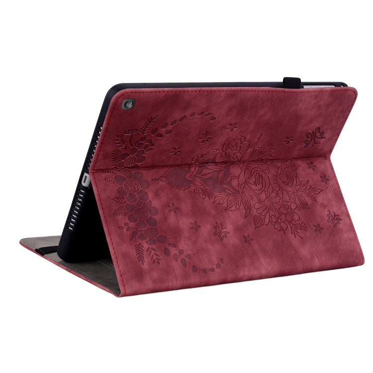 For Amazon Fire HD 10 2023 Butterfly Rose Embossed Leather Tablet Case(Red)