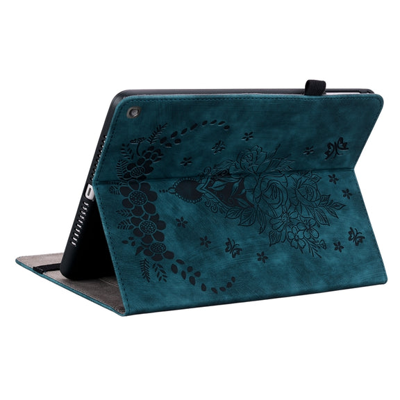 For Amazon Fire HD 10 2023 Butterfly Rose Embossed Leather Tablet Case(Dark Blue)