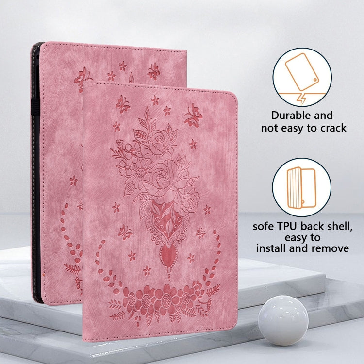 For Amazon Kindle Paperwhite 5 2024 Butterfly Rose Embossed Leather Tablet Case(Pink)