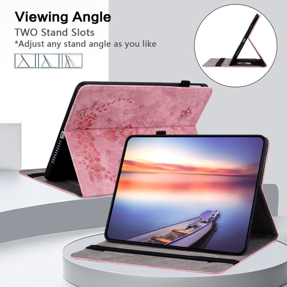 For Amazon Kindle Paperwhite 5 2024 Butterfly Rose Embossed Leather Tablet Case(Pink)