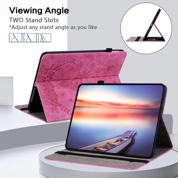 For Amazon Kindle Paperwhite 5 2023 2024 Butterfly Rose Embossed Leather Tablet Case(Rose Red)