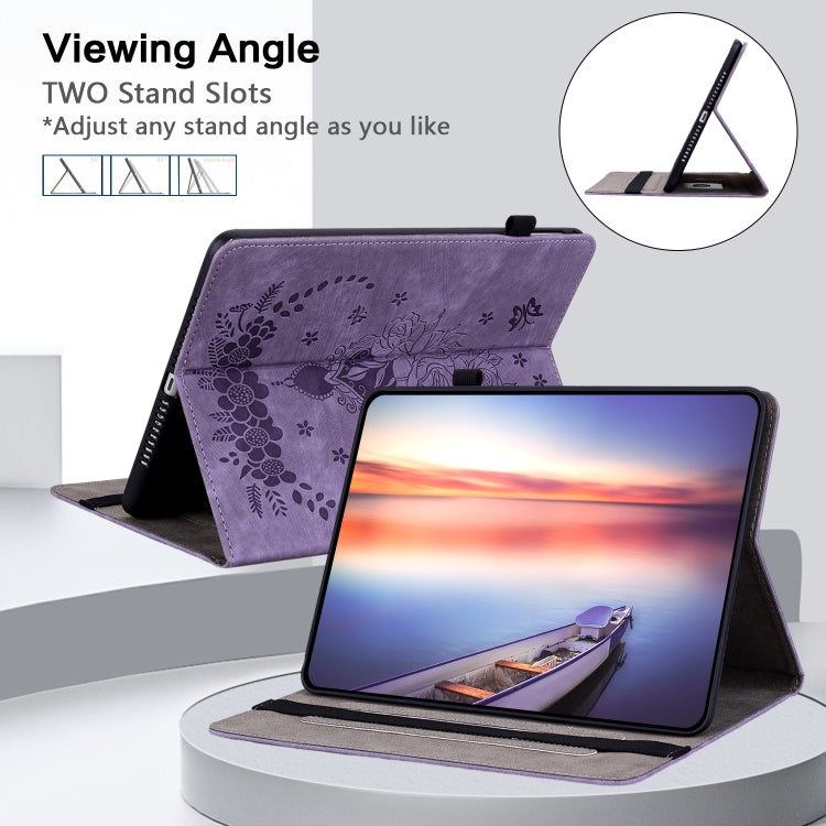 For Amazon Kindle Paperwhite 5 2023 2024 Butterfly Rose Embossed Leather Tablet Case(Purple)