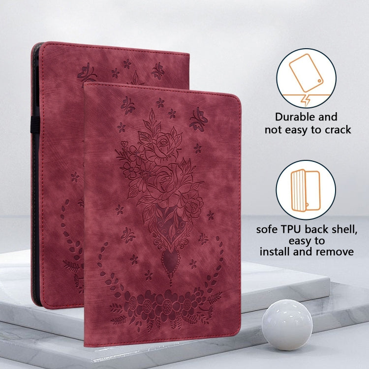 For Amazon Kindle Paperwhite 5 2024 Butterfly Rose Embossed Leather Tablet Case(Red)