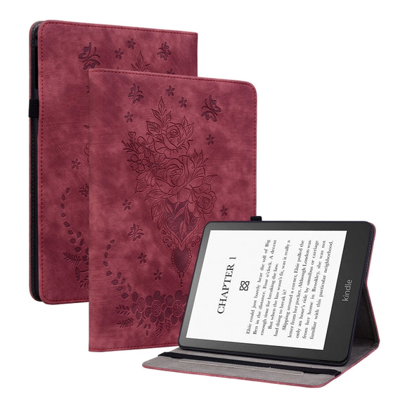 For Amazon Kindle Paperwhite 5 2024 Butterfly Rose Embossed Leather Tablet Case(Red)