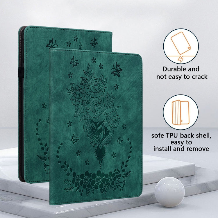 For Amazon Kindle Paperwhite 5 2023 2024 Butterfly Rose Embossed Leather Tablet Case(Green)