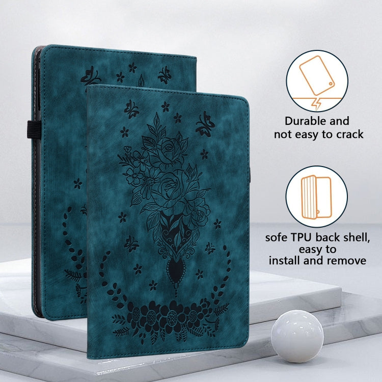 For Amazon Kindle Paperwhite 5 2023 2024 Butterfly Rose Embossed Leather Tablet Case(Dark Blue)