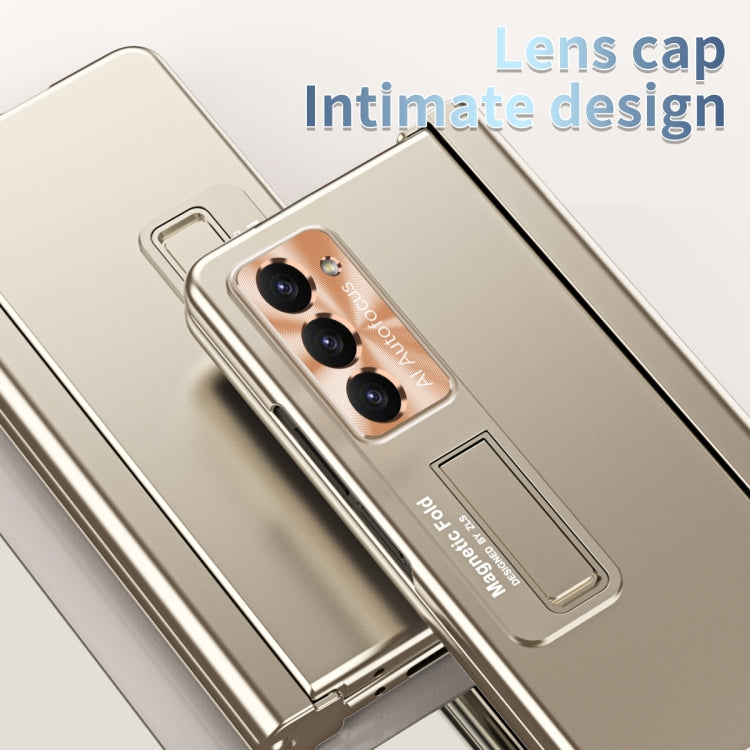 For Samsung Galaxy Z Fold5 Electroplating Corrugated Hinge Folding Phone Case with Pen Slot(Gold)
