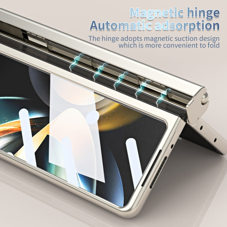 For Samsung Galaxy Z Fold5 Electroplating Corrugated Hinge Folding Phone Case with Pen Slot(Gold)