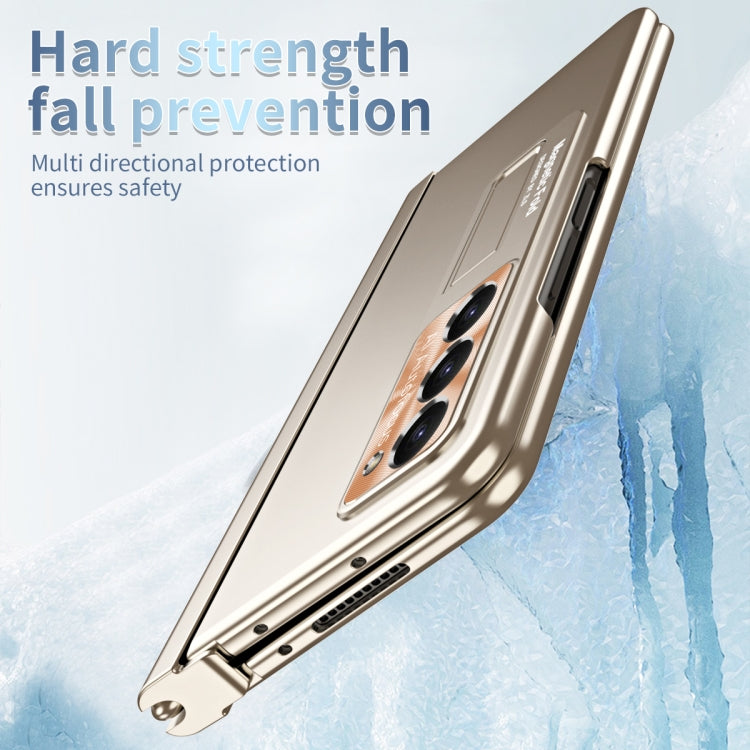 For Samsung Galaxy Z Fold5 Electroplating Corrugated Hinge Folding Phone Case with Pen Slot(Gold)