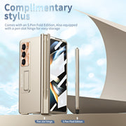 For Samsung Galaxy Z Fold5 Electroplating Corrugated Hinge Folding Phone Case with Pen Slot(Gold)