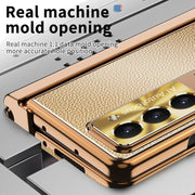 For Samsung Galaxy Z Fold5 Litchi Pattern Magnetic Shell Film Integrated Shockproof Phone Case(Gold)