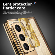 For Samsung Galaxy Z Fold5 Litchi Pattern Magnetic Shell Film Integrated Shockproof Phone Case(Gold)