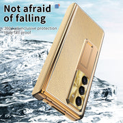 For Samsung Galaxy Z Fold5 Litchi Pattern Magnetic Shell Film Integrated Shockproof Phone Case(Gold)