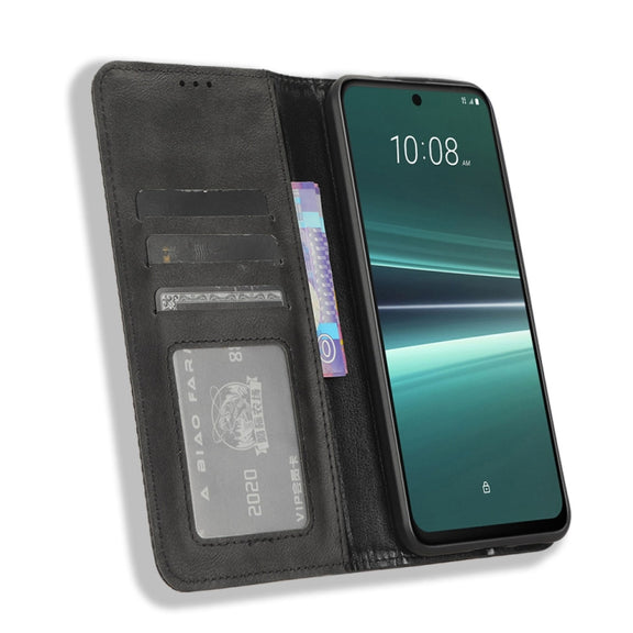 For HTC U23 / U23 Pro Magnetic Buckle Retro Texture Leather Phone Case(Black)