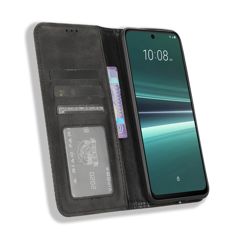 For HTC U23 / U23 Pro Magnetic Buckle Retro Texture Leather Phone Case(Black)