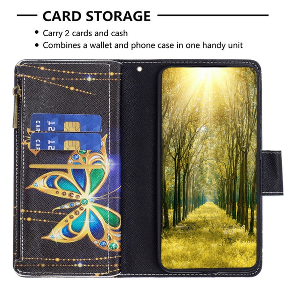 For Samsung Galaxy A55 Colored Drawing Pattern Zipper Leather Phone Case(Big Butterfly)