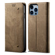 For iPhone 16 Pro Max Denim Texture Casual Style Horizontal Flip Leather Case(Khaki) - iPhone 16 Pro Max Cases by PMC TechLife | Online Shopping South Africa | PMC TechLife | Buy Now Pay Later Mobicred
