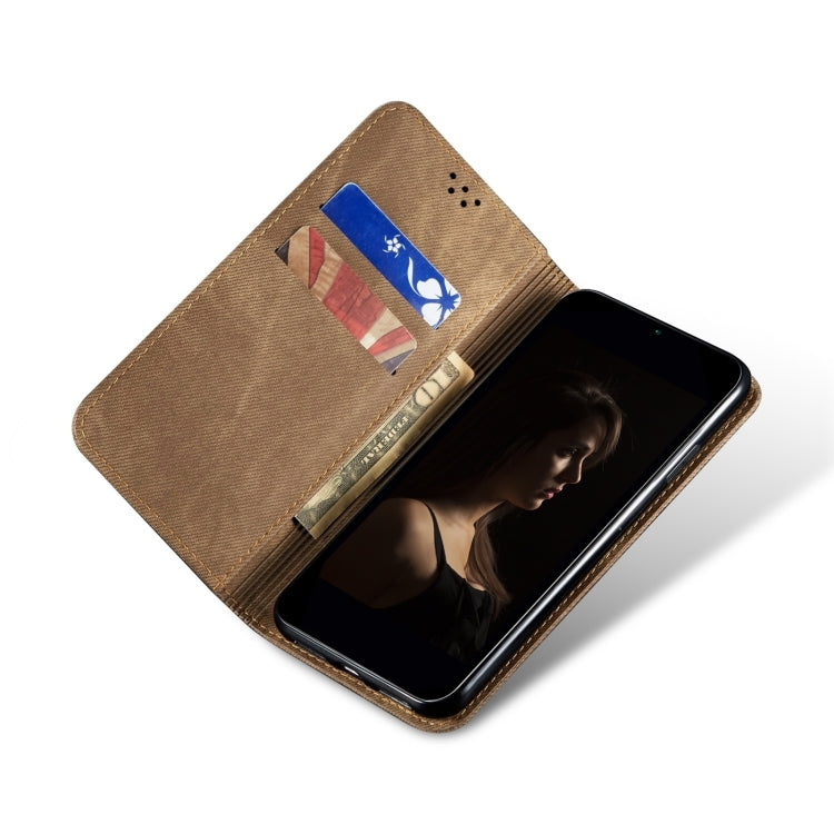 For iPhone 16 Pro Max Denim Texture Casual Style Horizontal Flip Leather Case(Khaki)