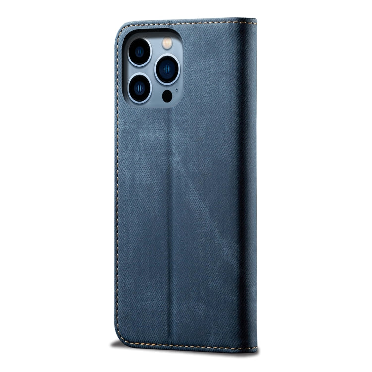 For iPhone 16 Pro Denim Texture Casual Style Horizontal Flip Leather Case(Blue)