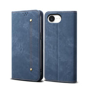 For iPhone 16e Denim Texture Casual Style Horizontal Flip Leather Case(Blue)
