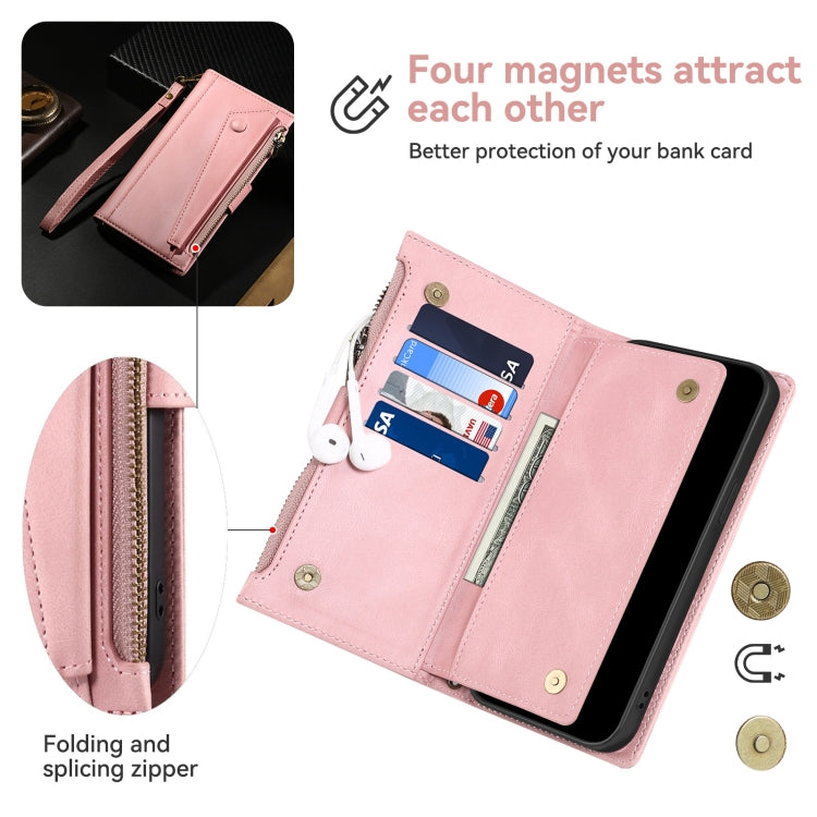 For iPhone 16 Plus ESEBLE Retro Frosted RFID Flip Leather Phone Case(Rose Gold)