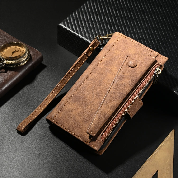 For iPhone 16 ESEBLE Retro Frosted RFID Flip Leather Phone Case(Brown)