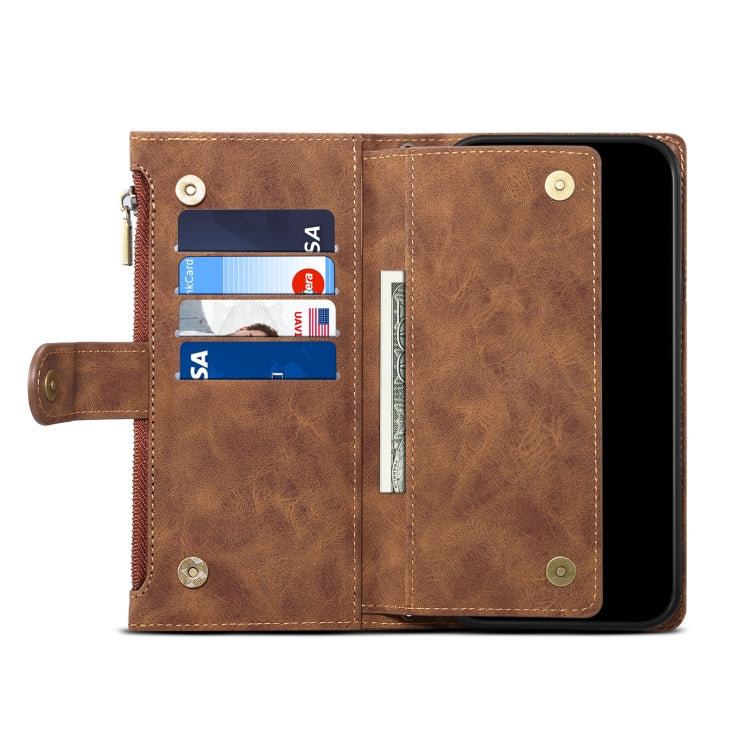 For iPhone 16 ESEBLE Retro Frosted RFID Flip Leather Phone Case(Brown)