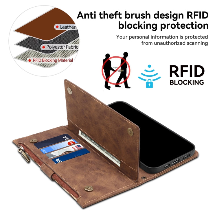 For iPhone 16 ESEBLE Retro Frosted RFID Flip Leather Phone Case(Brown)