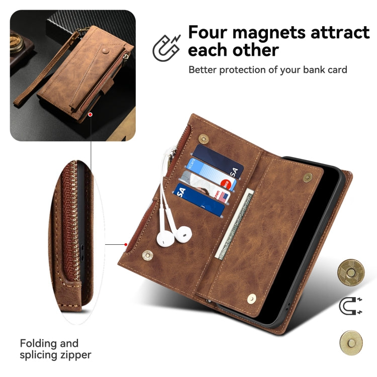 For iPhone 16 ESEBLE Retro Frosted RFID Flip Leather Phone Case(Brown)