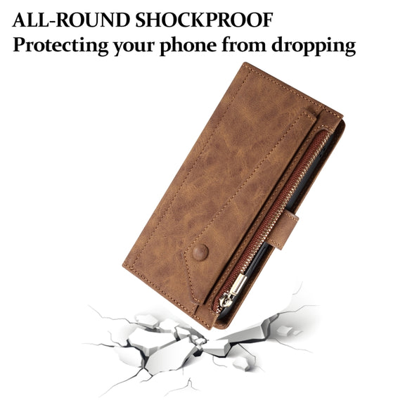 For iPhone 16 ESEBLE Retro Frosted RFID Flip Leather Phone Case(Brown)