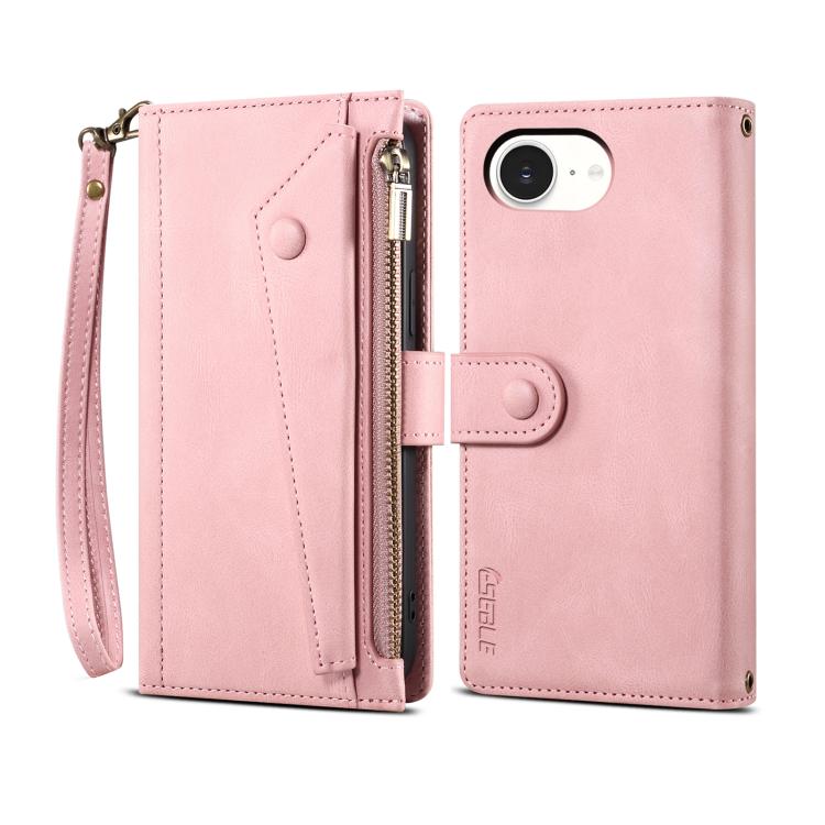 For iPhone 16e ESEBLE Retro Frosted RFID Flip Leather Phone Case(Rose Gold)