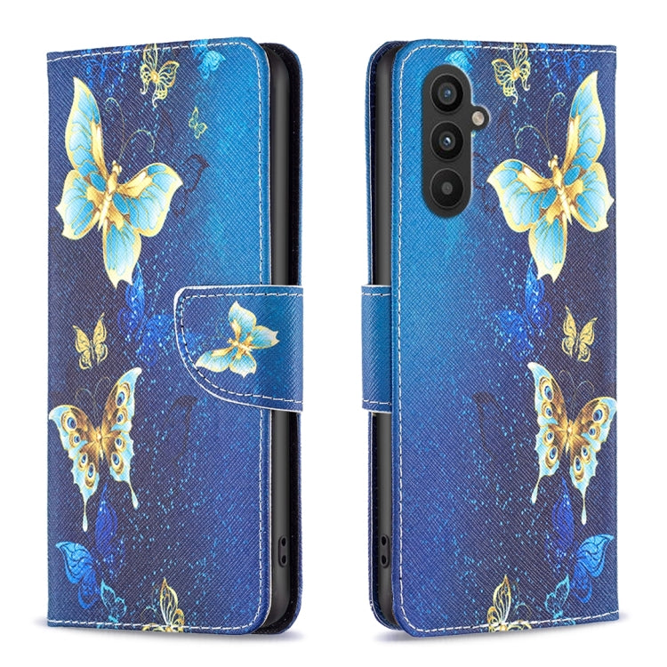 For Samsung Galaxy A25 5G Colored Drawing Pattern Leather Phone Case(Gold Butterfly)