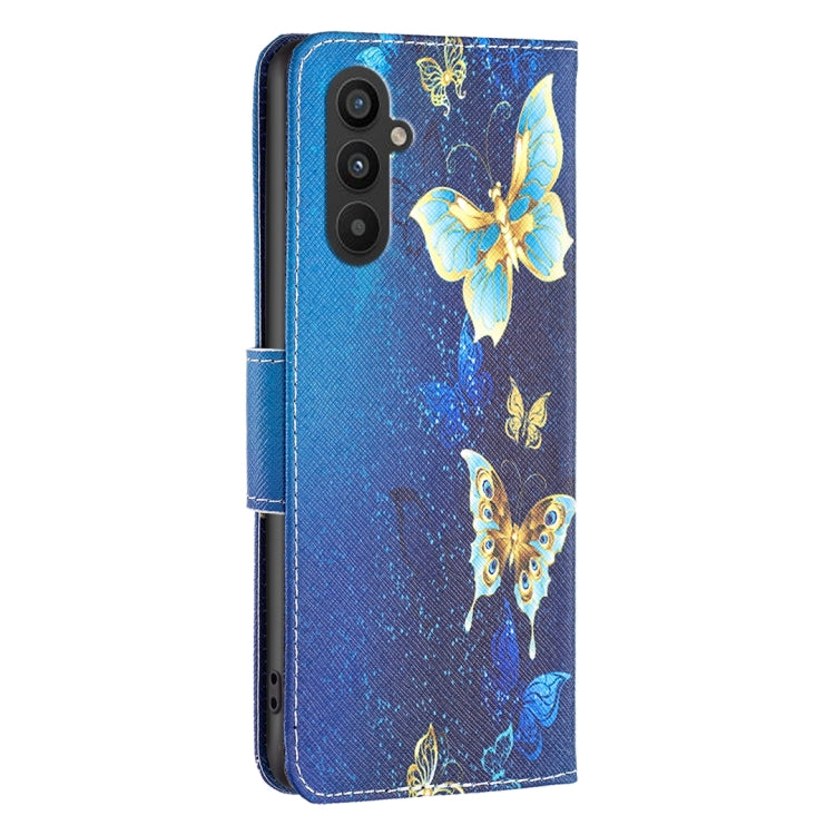 For Samsung Galaxy A25 5G Colored Drawing Pattern Leather Phone Case(Gold Butterfly)