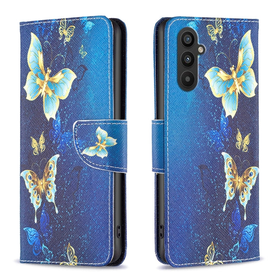 For Samsung Galaxy A25 5G Colored Drawing Pattern Leather Phone Case(Gold Butterfly)